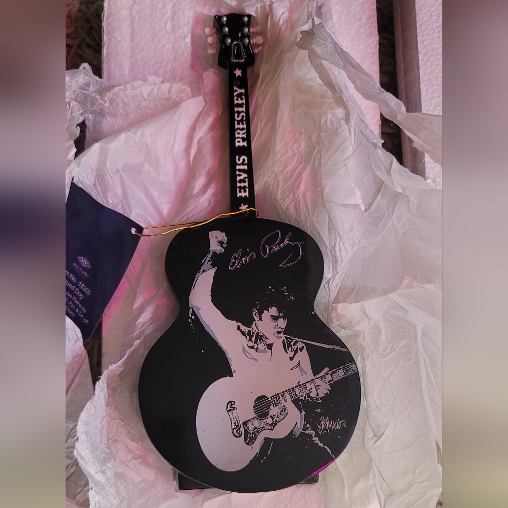Evis Presley Vintage Guitar Music Box Collectors Item, It Plays Houndog! Listen